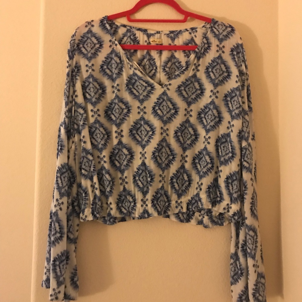 Blue & White Long Sleeve Blouse